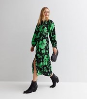 New Look Green Floral Round Neck Long Sleeve Midi Dress